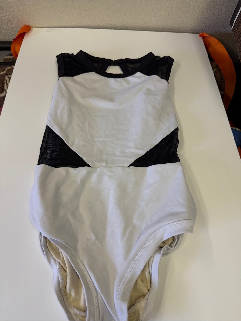 Adult medium five dancewear white leotard with mesh cut out detail